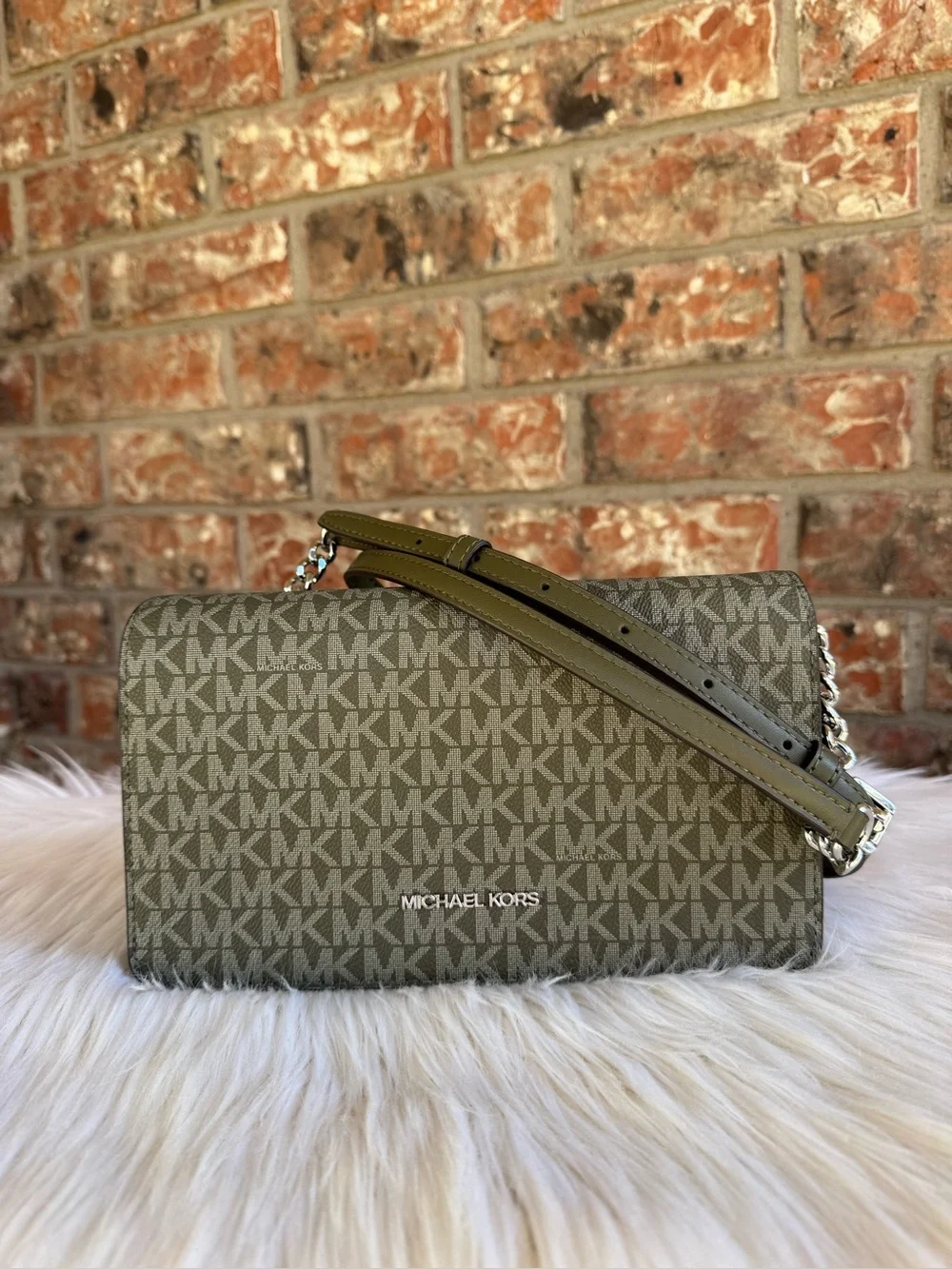 Michael Kors Olive MK Logo Crossbody with Chain Strap